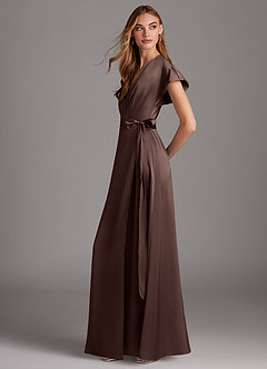 Azazie Nico Final Sale Agave A-Line V-Neck Stretch Satin Dress image2