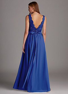Azazie Elly Abiti da Damigella Abito A-Line in Chiffon Scollo a barchetta in pizzo Blu Reale image2