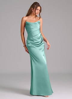 Azazie Lucille Vestidos de damas de honor Vestido de Aqua de Satén Elástico de Corte Sirena Convertible con Sin tirantes image5