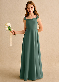 Azazie Puppy Girls Formal Flower Girl Dresses Sea Moss A-Line Pleated Chiffon Dress image4