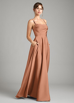 Azazie Shaude Bridesmaid Dresses Bronzer A-Line Pleated Stretch Satin Dress image6