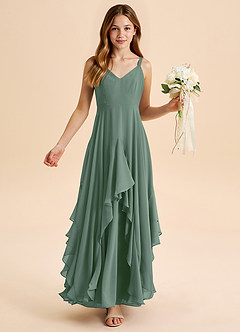 Azazie Karan Junior Eucalyptus A-Line Chiffon Dress image7