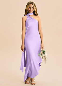 Azazie Briony Junior Lilac Sheath Pleated Stretch Satin Dress image5