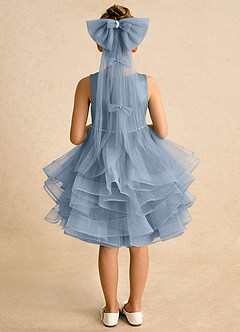 Azazie Tinie Flower Girl Dresses Dusty Blue Ball-Gown Bow Tulle Dress image6