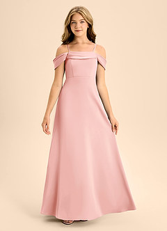 Azazie Anselie Junior Powder Pink A-Line Off the Shoulder Stretch Satin Dress image7