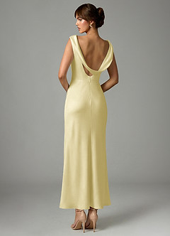 Azazie Kieryn Bridesmaid Dresses Lemon Sorbet Mermaid Pleated Stretch Satin Dress image5