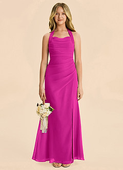 Azazie Destiny Junior Fuchsia Sheath Ruched Chiffon Dress image4