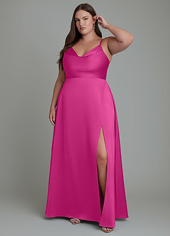 Azazie Sarella Bridesmaid Dresses Fuchsia A-Line Pleated Stretch Satin Dress image6