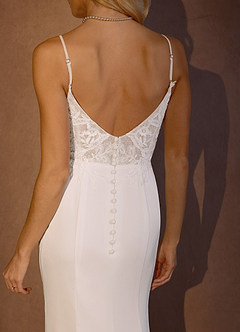 Azazie Rosalina Wedding Dresses Diamond White Mermaid V-Neck lace Crepe Back Satin Dress image2
