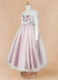 Azazie Elodie Flower Girl Dresses Ivory Sangria Ball-Gown Lace Dress image12