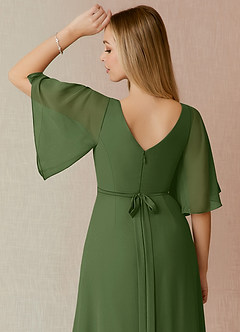 Azazie Cierra Bridesmaid Dresses Olive A-Line V-Neck Chiffon Dress image8
