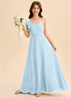 Azazie Kelsea Junior Abito A-Line in Chiffon Increspato Azzurro image1