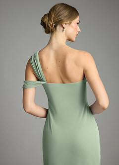 Azazie Tati Final Sale Dusty Sage Sheath Off the Shoulder Mesh Dress image6