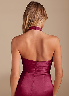 Azazie Jemma Bridesmaid Dresses Burgundy Sheath Pleated Metallic Satin Dress image2