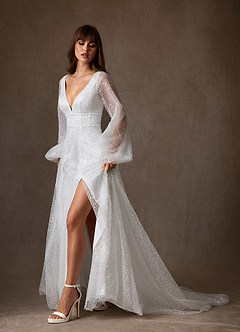 Azazie Gaia Abiti da Sposa Abito A-Line in Perline con Scollo a V Bianco Diamante image8