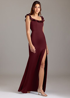 Azazie Callie Robes de demoiselle d'honneur Robe Trapèze Convertible en Satin extensible Rayé Cabernet image4
