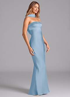 Azazie Lusinda Bridesmaid Dresses Powder Blue Mermaid Strapless Stretch Satin Dress image6