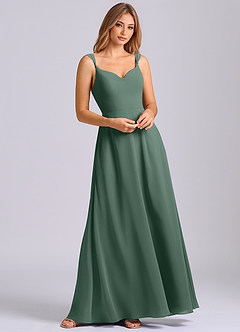 Azazie Beatrice At-home Try On Dresses Dusty Blue A-Line Sweetheart Neckline Chiffon Dress image4