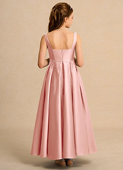 Azazie Mochi Girl Jurken voor bloemenmeisjes Baljurk Jurk van Mat Satijn Geplooid Rozet image2