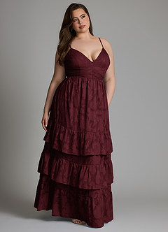 Azazie Nathalia Vestidos para Prova em Casa Vestido Cabernet de Esgotamento Floral de Linha A com Laço image9