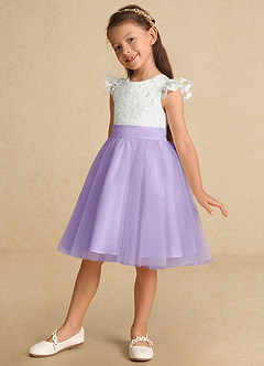 Azazie Vetty Flower Girl Dresses Ivory Lilac A-Line Lace Tulle Dress image3