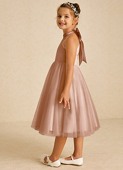Azazie Dora Flower Girl Dresses Champagne Rose A-Line Bow Tulle Dress image4