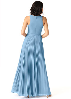 Azazie Lindie Bridesmaid Dresses Steel Blue A-Line Scoop Pleated Chiffon Dress image2