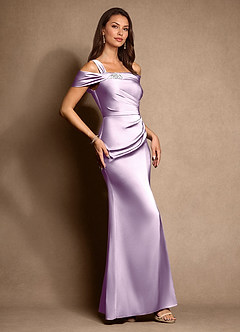 Azazie Altonia Moeder van de bruid jurken Zeemeermin Jurk van Stretch Satijn Off the Shoulder Frosted Lila image2