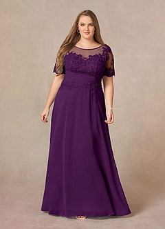 Azazie Raissa Final Sale Grape A-Line Lace Chiffon Dress image12