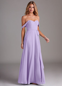Azazie Aaron Bridesmaid Dresses Lilac A-Line Off the Shoulder Chiffon Convertible Dress image6