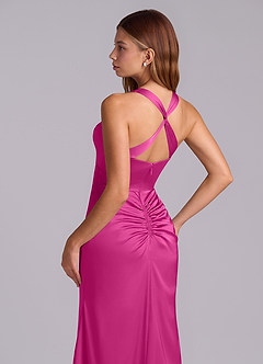 Azazie Amelie Bridesmaid Dresses Fuchsia A-Line Pleated Stretch Satin Dress image2