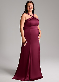 Azazie Rue Bridesmaid Dresses Burgundy Mermaid Pleated Stretch Satin Dress image12