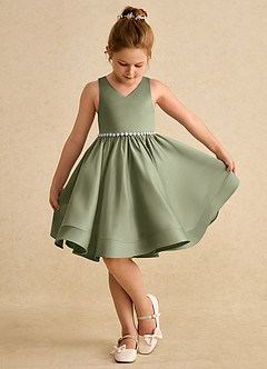 Azazie Julietta Flower Girl Dresses Pistachio Ball-Gown Convertible Tulle Dress image4