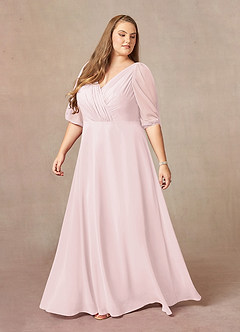 Azazie Bronwyn Mother of the Bride Dresses Blushing Pink A-Line V-Neck Ruched Chiffon Dress image8