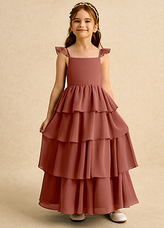 Azazie Boba vestidos de niña de las flores Vestido de Castaño de Gasa de Corte En A con Escote Cuadrado image6
