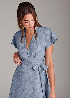 Azazie Ling Bridesmaid Dresses Dusty Blue A-Line Pleated Floral Burnout Dress image7