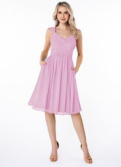 Azazie Angie Brautjungfernkleider A-Linie Korsett Chiffon Kleid Bonbonrosa image1