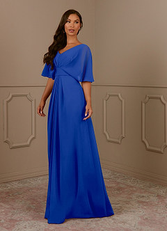 Azazie Oksana Mother of the Bride Dresses Royal Blue A-Line V-Neck Pleated Chiffon Dress image1