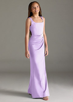 Azazie Mero Junior Lilac Mermaid Pleated Stretch Satin Dress image3