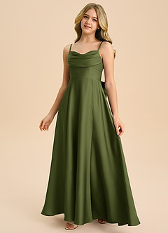 Azazie Bear Junior Olive A-Line Sweetheart Neckline Stretch Satin Dress image4