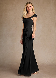 Azazie Belfast Mother of the Bride Dresses Black Sheath Lace Mesh Dress image3
