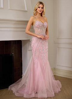 Josepheas Pink Beading Tulle Mermaid Corset Prom Dress image5