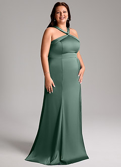 Azazie Rue Brautjungfernkleider A-Linie Plissee Stretch-Satin Kleid Eukalyptus image12