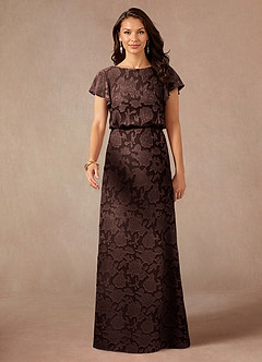 Azazie Lehi Kleider für die Brautmutter A-Linie U-Boot Ausschnitt Blumen-Burnout Kleid Ganache image4