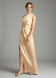 Azazie Emorie Brautjungfernkleider Etui One-Shoulder Stretch-Satin Kleid Champagner image3