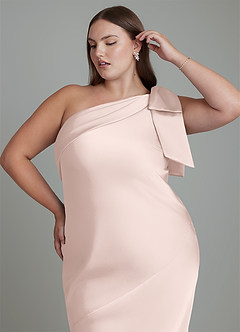 Azazie Yuanna Bridesmaid Dresses Blushing Pink Mermaid One Shoulder Stretch Satin Dress image10