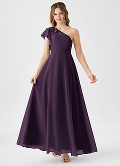 Azazie Arabella Junior Plum A-Line Ruched Chiffon Dress image1