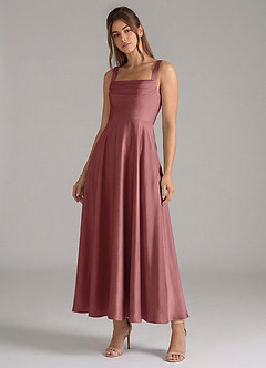 Azazie Shaude Bridesmaid Dresses Amethyst A-Line Pleated Stretch Satin Dress image4