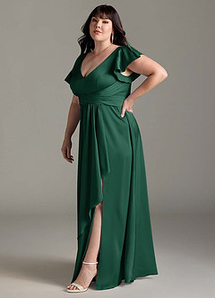 Azazie Omari Bridesmaid Dresses Dark Green A-Line Stretch Satin Dress image12