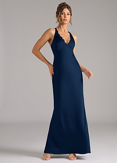 Azazie Tianna Bridesmaid Dresses Dark Navy A-Line Stretch Satin Dress image5